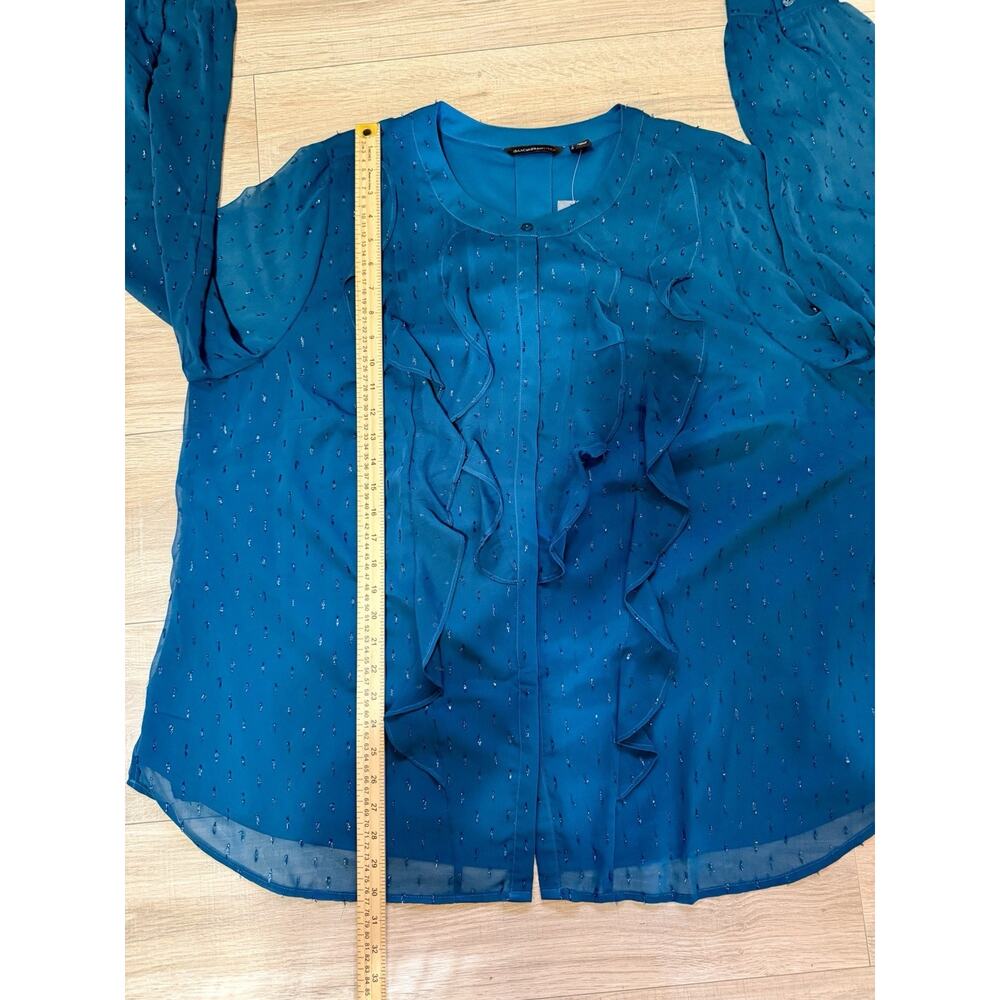 Isaac Mizrahi Live Teal Ruffle Blouse 26W Sheer Swiss Dot Tunic Top Elegant - Picture 11 of 13